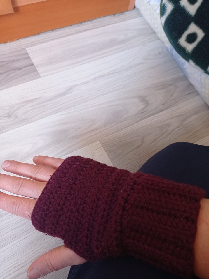 Bordo Örgü Kadın Eldiven - Görsel 2