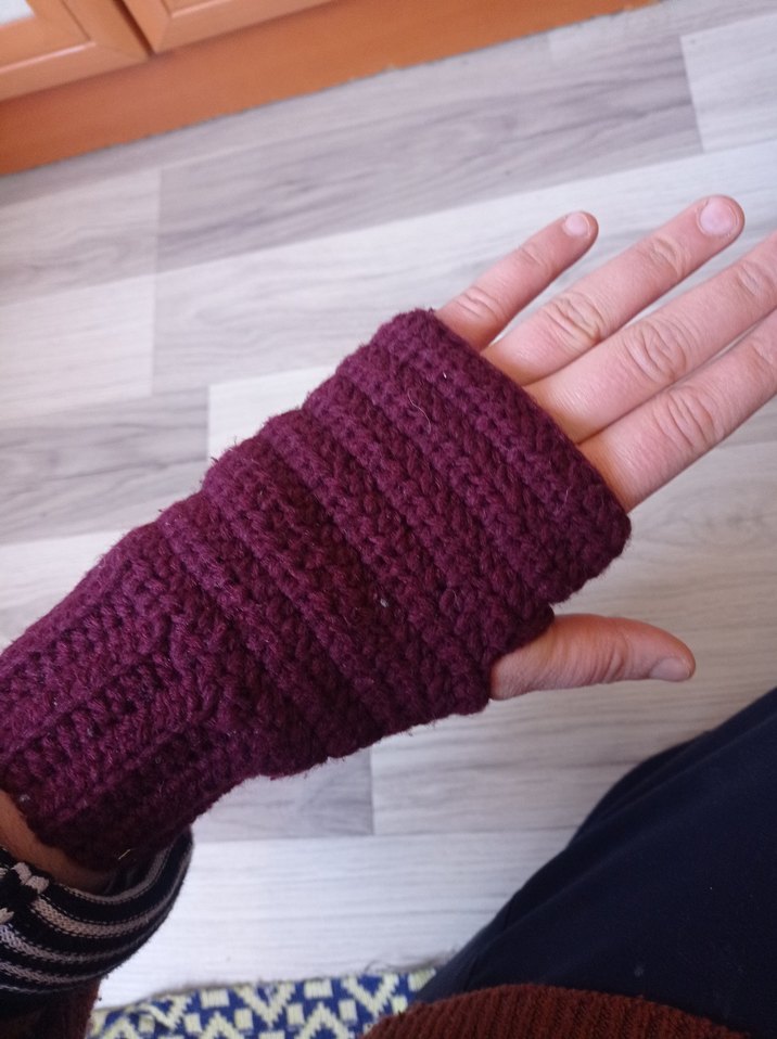 Bordo Örgü Kadın Eldiven - Görsel 5