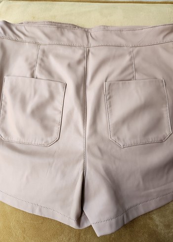 Zara Marka Bej Düğmeli Kadın Deri Mini Şort Etek - Görsel 5