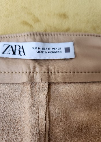Zara Marka Bej Düğmeli Kadın Deri Mini Şort Etek - Görsel 9