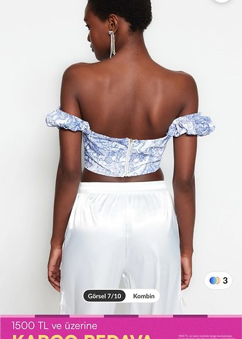 Mavi Straplez Bağlamalı Mini Bluz - Görsel 2