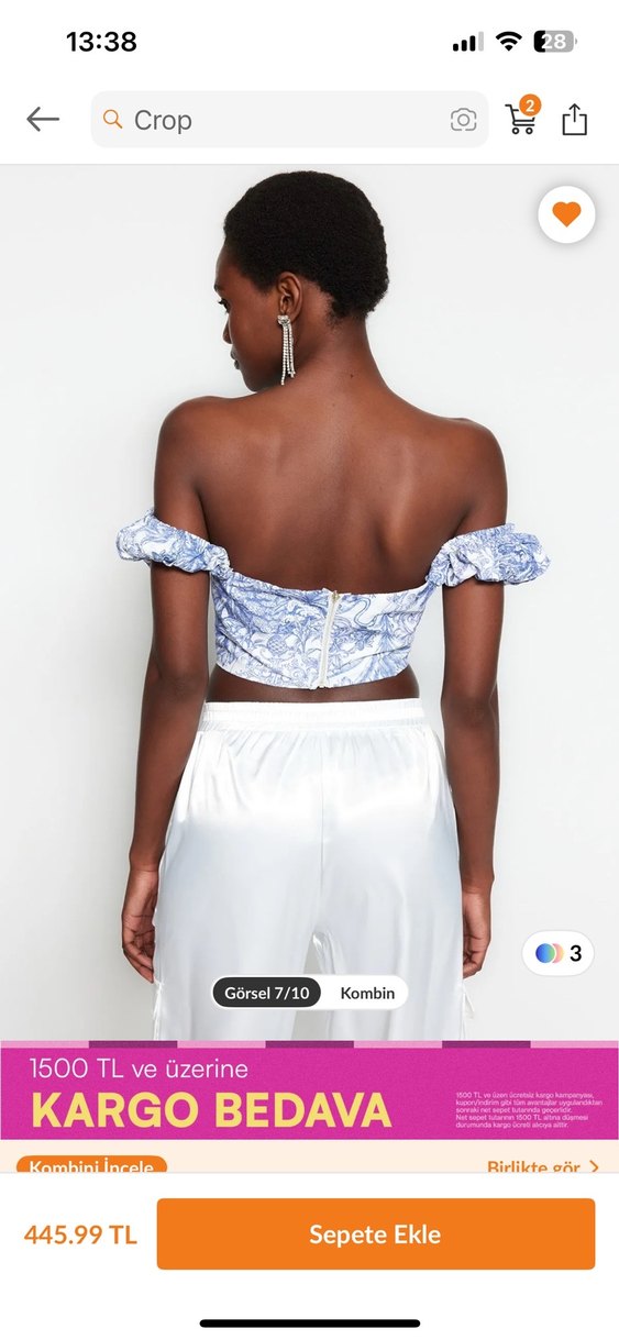 Mavi Straplez Bağlamalı Mini Bluz - Görsel 2