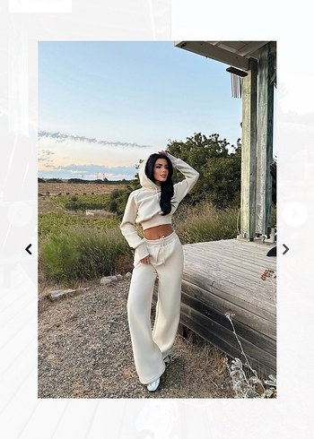 Beyaz Kadın Kapüşonlu Salaş Eşofman Takımı - Görsel 2