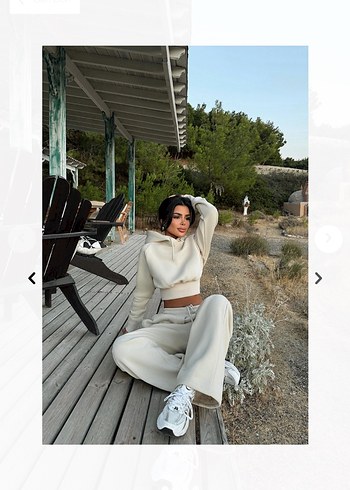 Beyaz Kadın Kapüşonlu Salaş Eşofman Takımı - Görsel 3