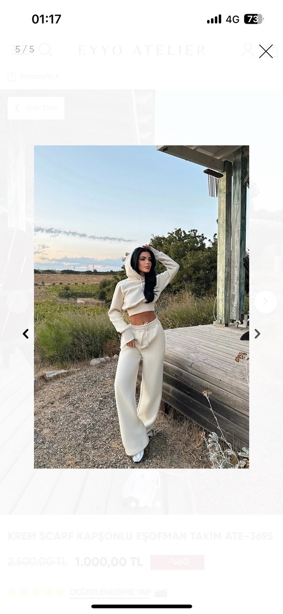 Beyaz Kadın Kapüşonlu Salaş Eşofman Takımı - Görsel 2