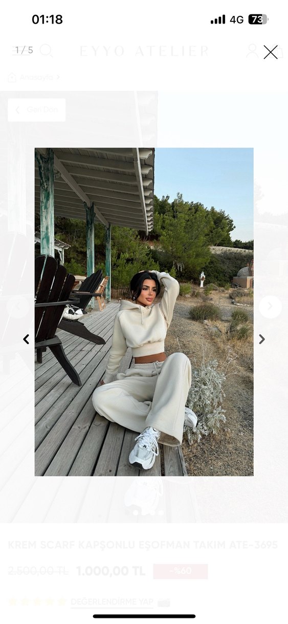 Beyaz Kadın Kapüşonlu Salaş Eşofman Takımı - Görsel 3