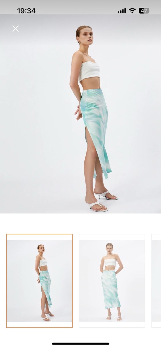 Turkuaz Bağlama Desenli Uzun Midi Etek - Görsel 2