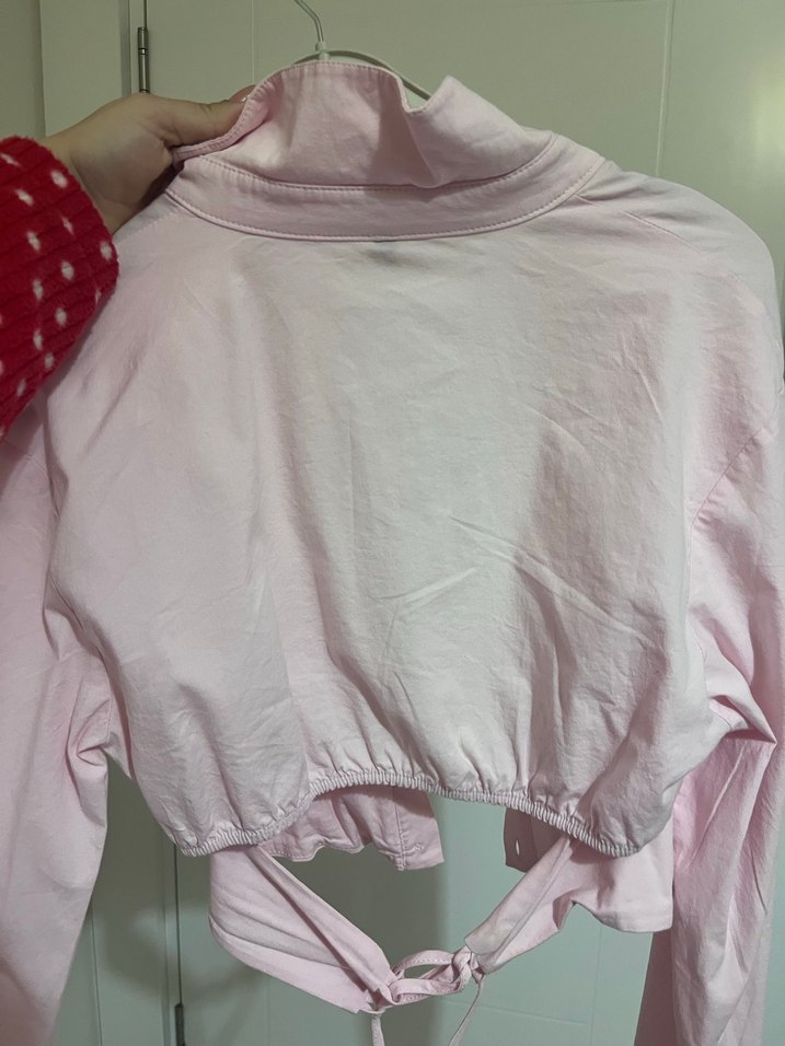 Düğmeli Pembe V Yaka Kadın Gömlek - Görsel 2