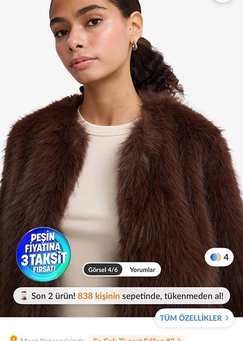 Kahverengi Kürk Detaylı Kısa Kadın Mont - Görsel 2