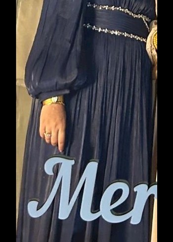 Lacivert Piliseli Uzun Abiye Elbise - Görsel 2