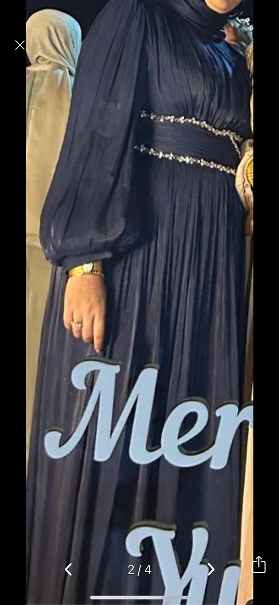 Lacivert Piliseli Uzun Abiye Elbise - Görsel 2