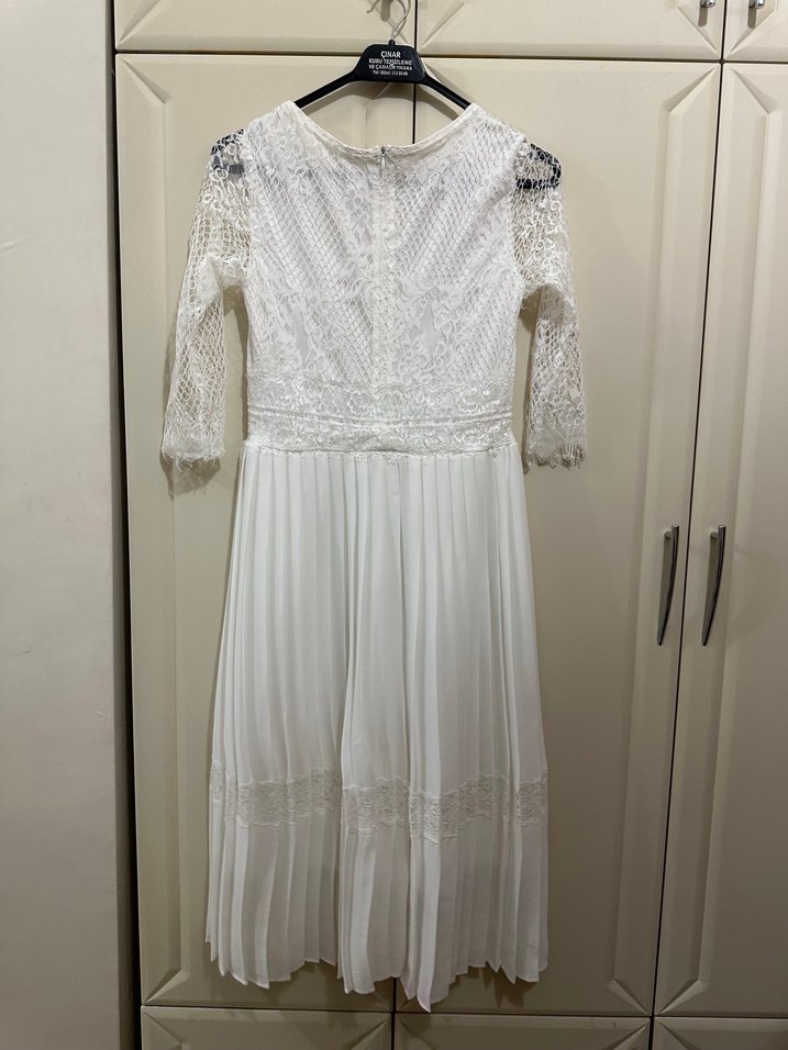 Dantel Detaylı Beyaz Bohem Uzun Elbise - Görsel 2
