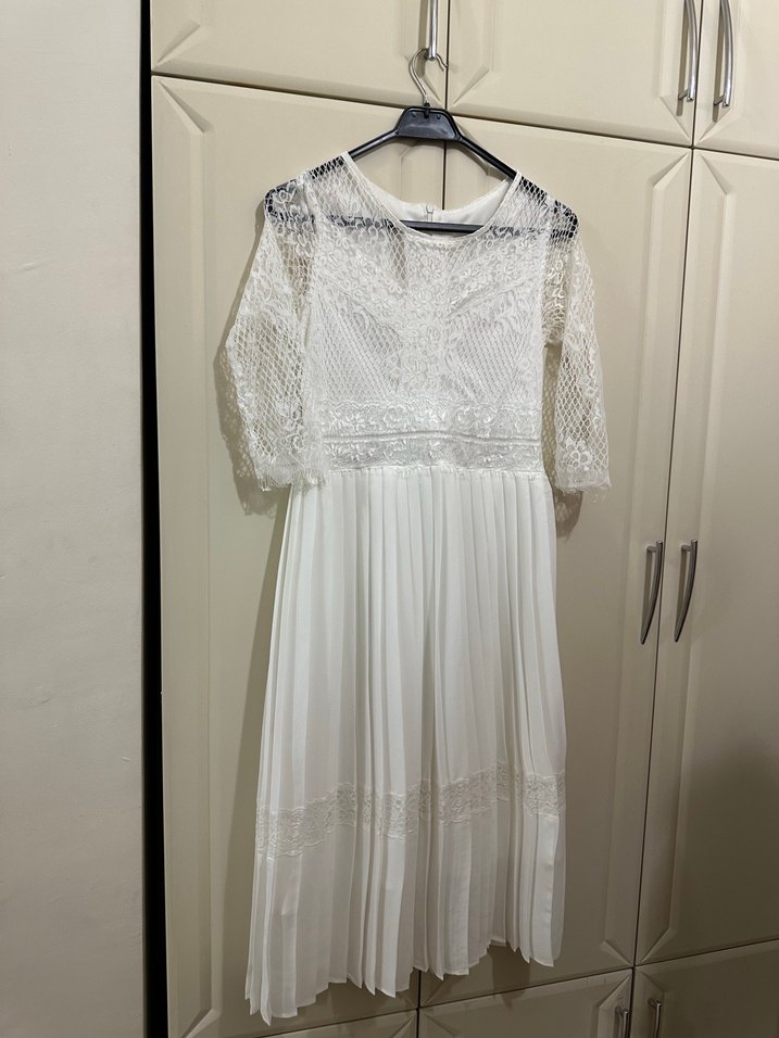 Dantel Detaylı Beyaz Bohem Uzun Elbise - Görsel 3