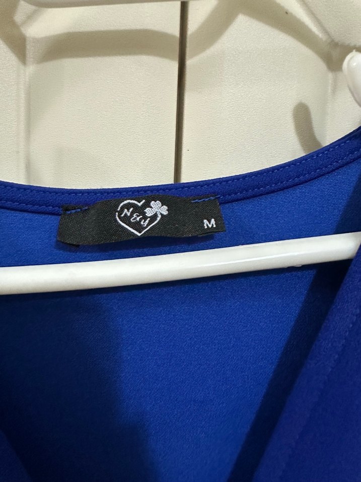 Düğmeli Mavi Midi Uzun Kollu Elbise - Görsel 2