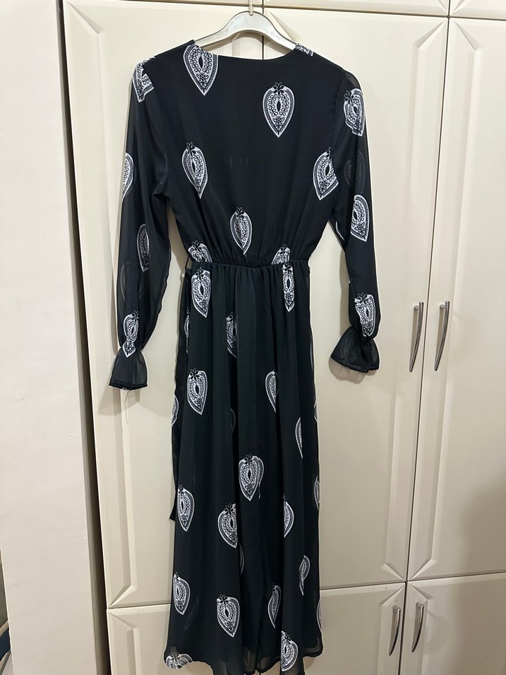 V Yaka Siyah Uzun Bohem Elbise - Görsel 2