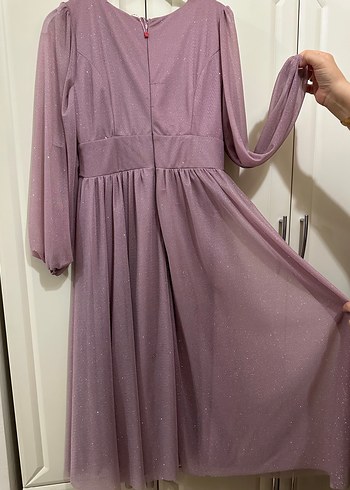 Drapeli Uzun Mor Kadın Abiye Elbise - Görsel 3