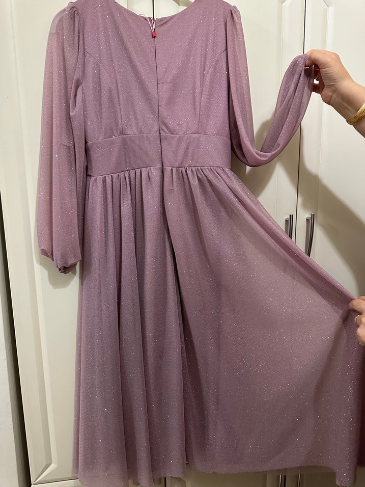 Drapeli Uzun Mor Kadın Abiye Elbise - Görsel 3