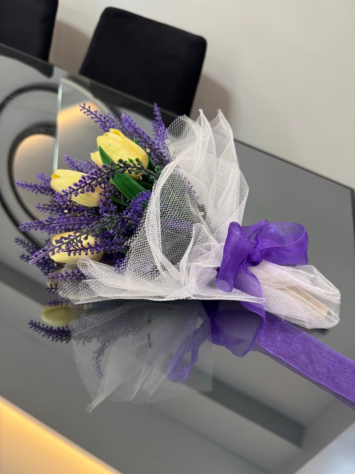 Lila Dantel Detaylı Saten Gelin Buketi - Görsel 4