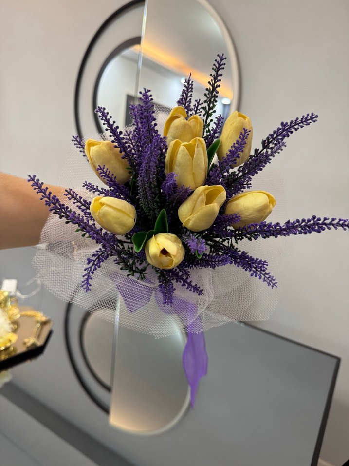 Lila Dantel Detaylı Saten Gelin Buketi - Görsel 2