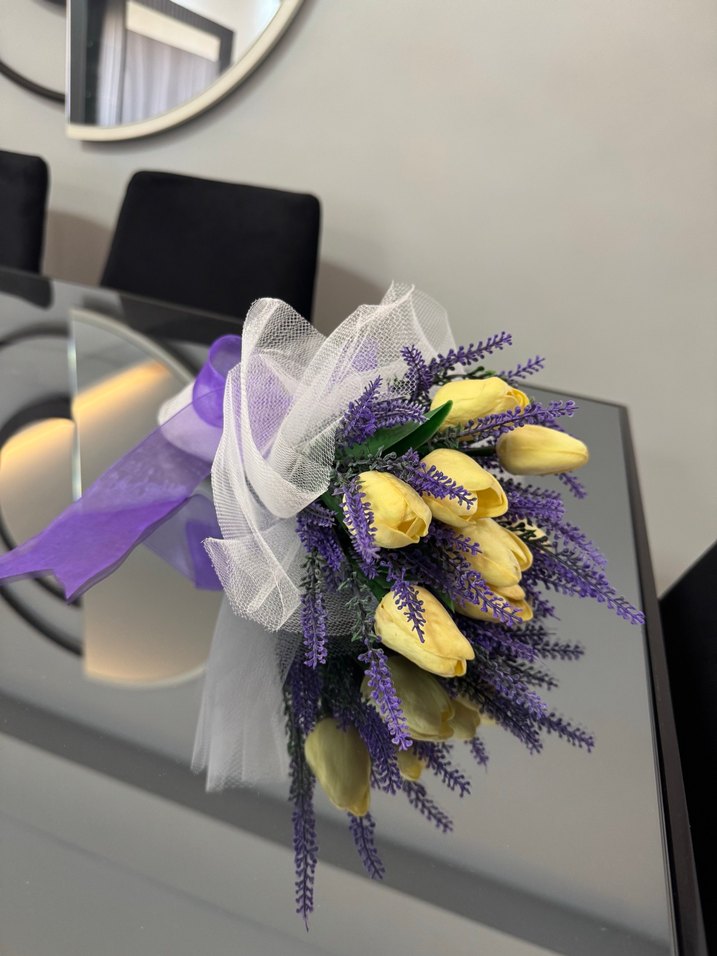 Lila Dantel Detaylı Saten Gelin Buketi - Görsel 3