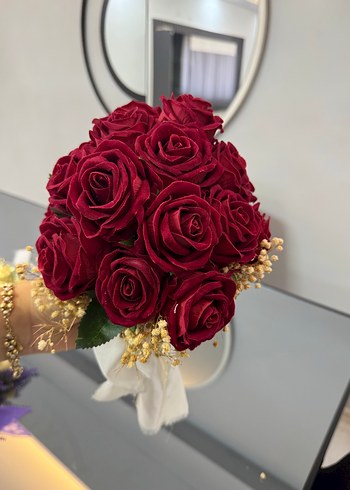 Bordo Püsküllü Düğün Buketi - Görsel 3