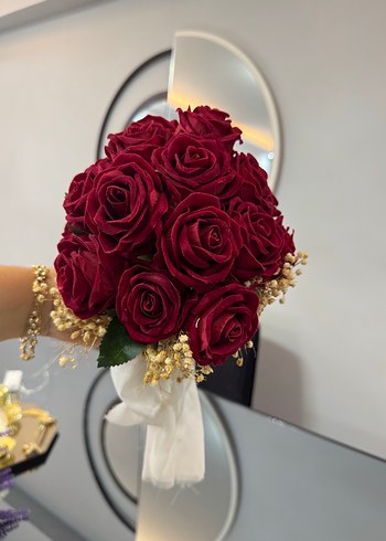 Bordo Püsküllü Düğün Buketi - Görsel 2