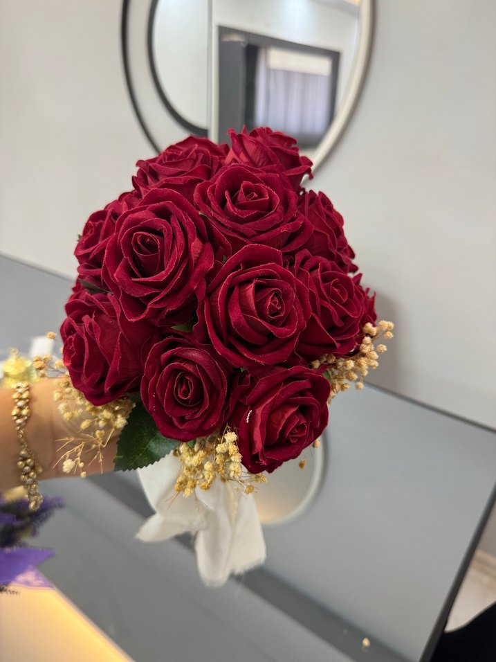 Bordo Püsküllü Düğün Buketi - Görsel 3