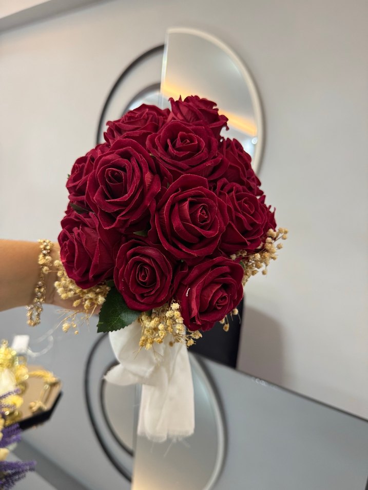 Bordo Püsküllü Düğün Buketi - Görsel 2