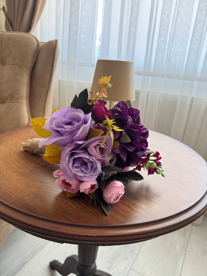 Püsküllü Mor-Bohem Çiçek Gelin Buketi - Görsel 2