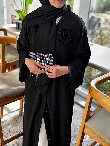 Gül detay abaya şal takım