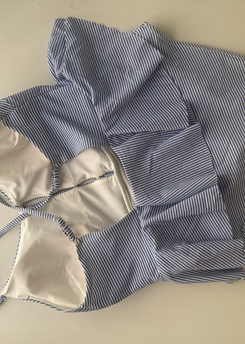 OYSHO İnce Askılı Mavi Fırfırlı Kadın Mayo - Görsel 2