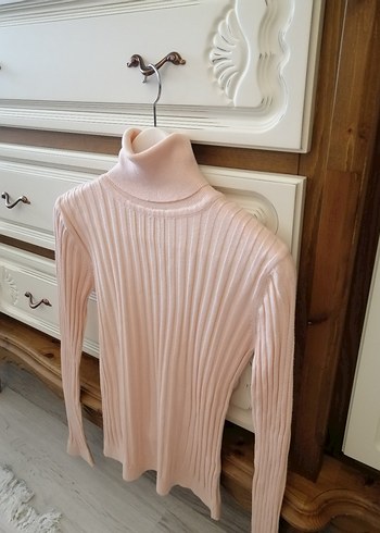 s Beden pembe Renk Pembe Fitilli Balıkçı Yaka Kadın Kazak