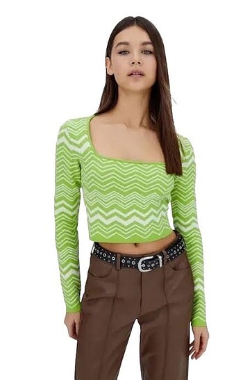 Stradivarius stradivarius kahve-krem crop kazak