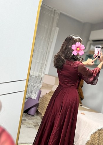 Bordo Abiye Uzun Kollu Kadın Elbise kına elbisesi abiye - Görsel 3