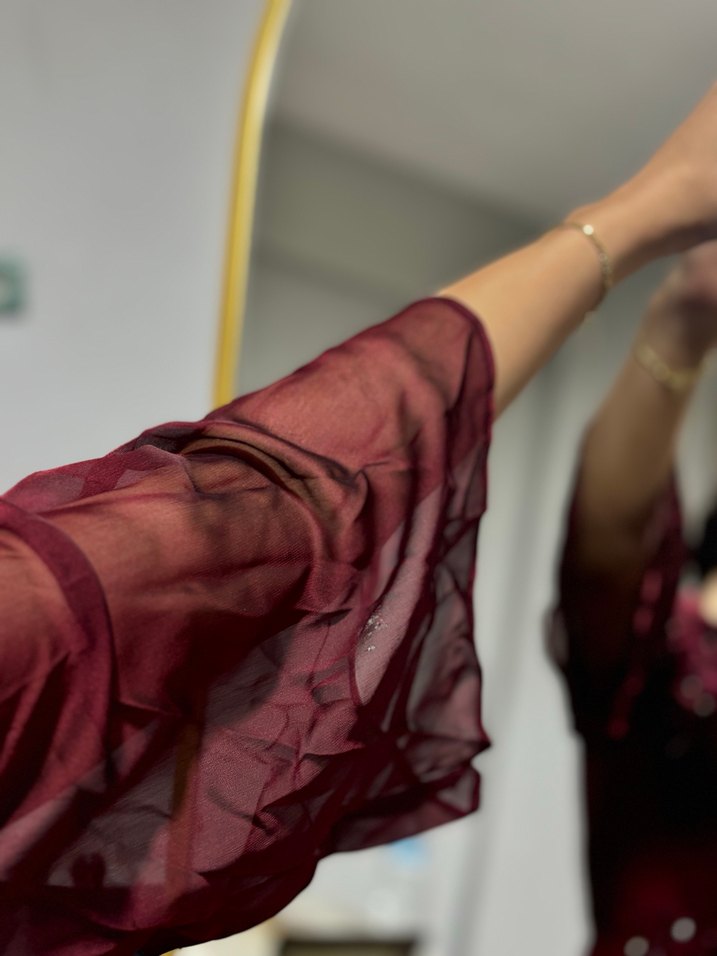 Bordo Abiye Uzun Kollu Kadın Elbise kına elbisesi abiye - Görsel 4