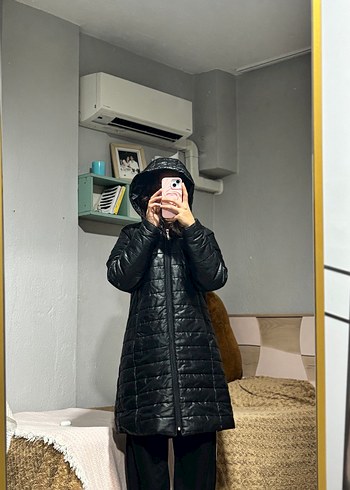 Siyah Uzun Kadın Kış Mont - Görsel 2