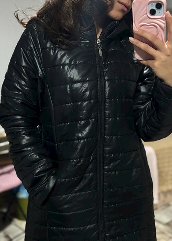 Siyah Uzun Kadın Kış Mont - Görsel 6