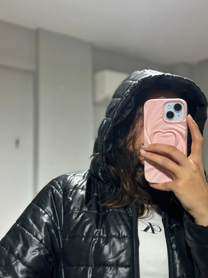 Siyah Uzun Kadın Kış Mont - Görsel 5