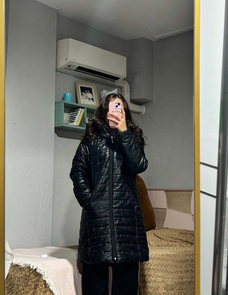 Siyah Uzun Kadın Kış Mont - Görsel 3