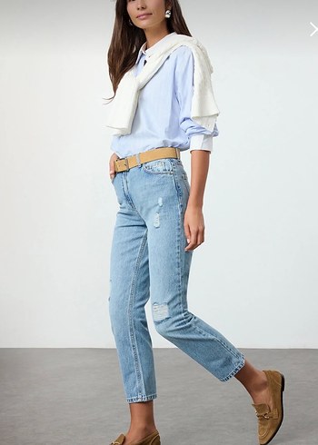 TRENDYOLMİLLA BUZ MAVİSİ
 YÜKSEK BEL STRAIGHT JEANS KOT PANTOLON - Görsel 6