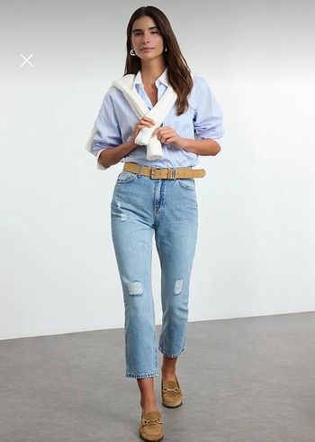 TRENDYOLMİLLA BUZ MAVİSİ
 YÜKSEK BEL STRAIGHT JEANS KOT PANTOLON - Görsel 5