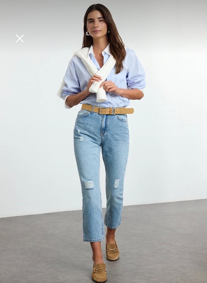 TRENDYOLMİLLA BUZ MAVİSİ
 YÜKSEK BEL STRAIGHT JEANS KOT PANTOLON - Görsel 5