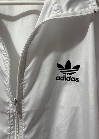 Kadın-Erkek (Unisex)Beyaz Adidas Fermuarlı Yağmurluk - Görsel 7