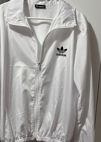 Kadın-Erkek (Unisex)Beyaz Adidas Fermuarlı Yağmurluk - Görsel 2