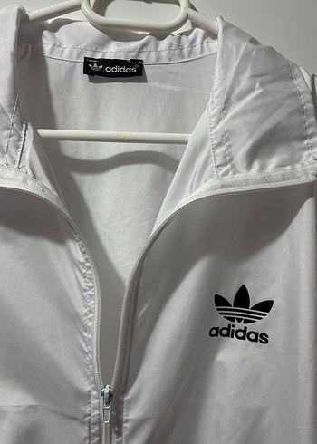 Kadın-Erkek (Unisex)Beyaz Adidas Fermuarlı Yağmurluk - Görsel 3