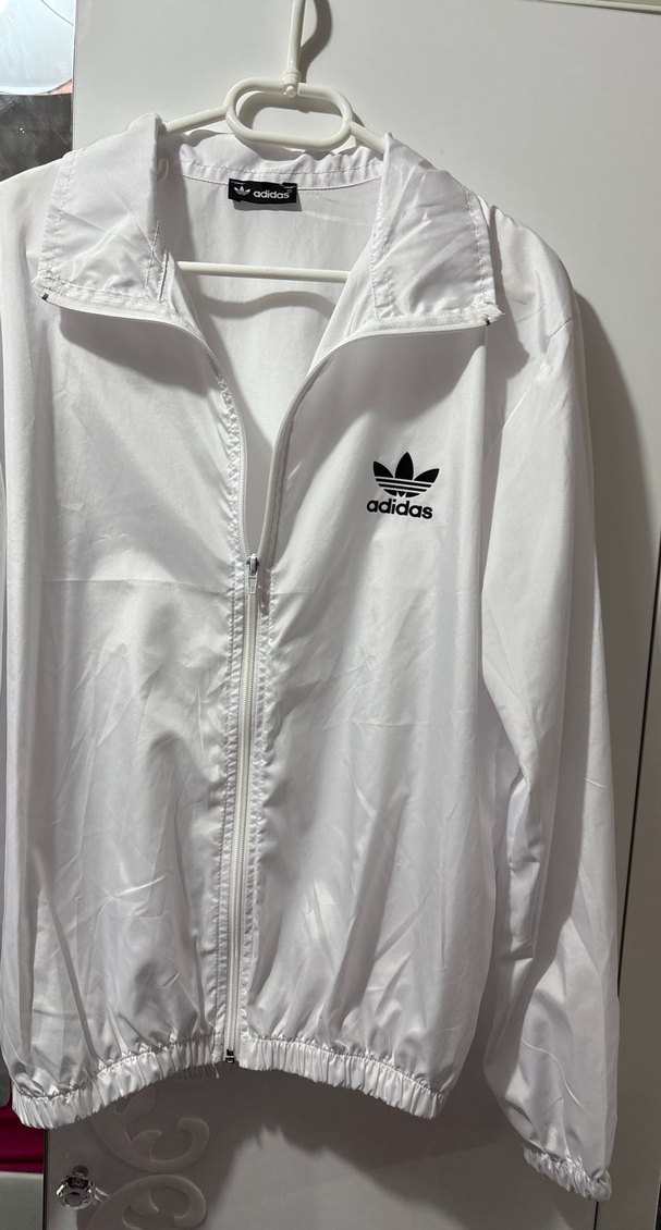 Kadın-Erkek (Unisex)Beyaz Adidas Fermuarlı Yağmurluk - Görsel 2