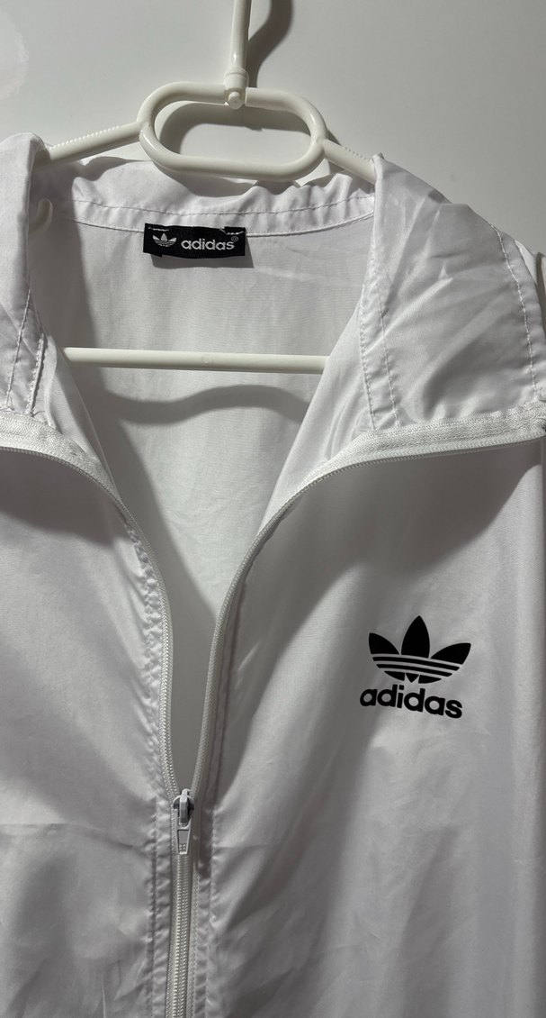 Kadın-Erkek (Unisex)Beyaz Adidas Fermuarlı Yağmurluk - Görsel 3