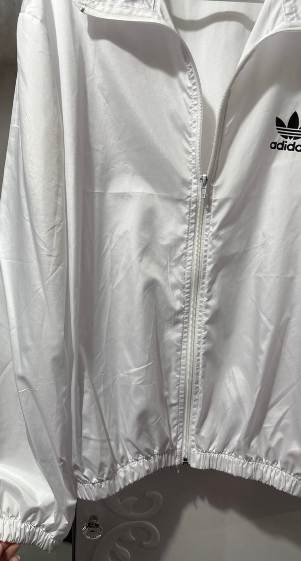 Kadın-Erkek (Unisex)Beyaz Adidas Fermuarlı Yağmurluk - Görsel 4