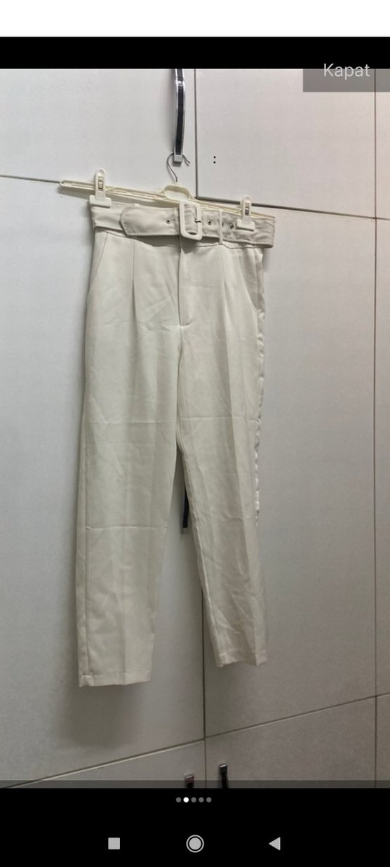 Kadın Beyaz Kemerli Keten Pantolon - Görsel 2