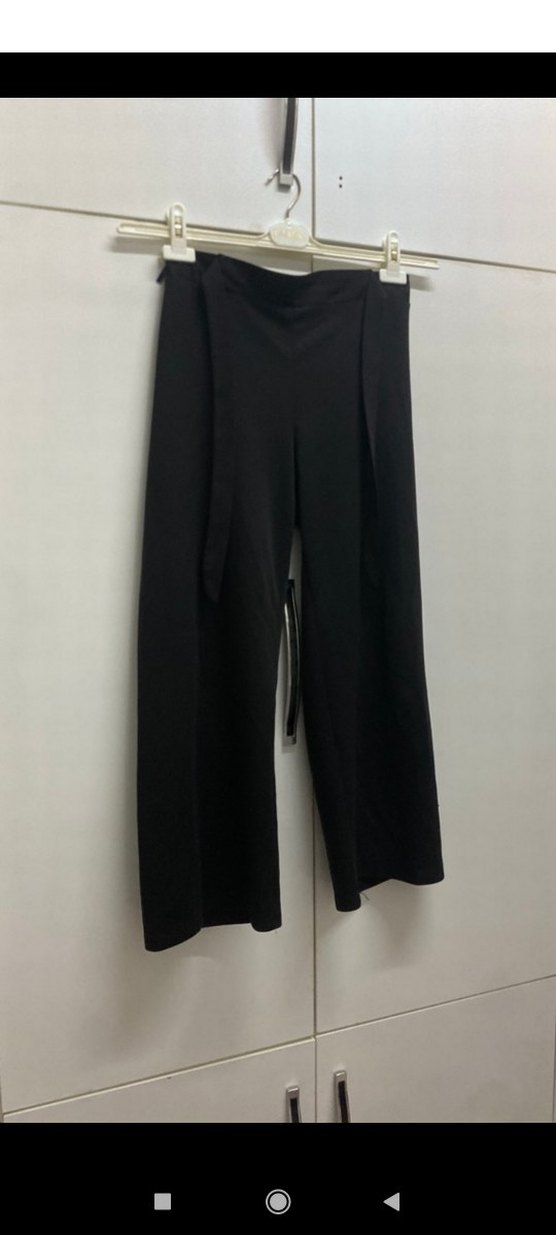 Siyah Midi Kumaş Kemerli Kadın Pantolon - Görsel 2